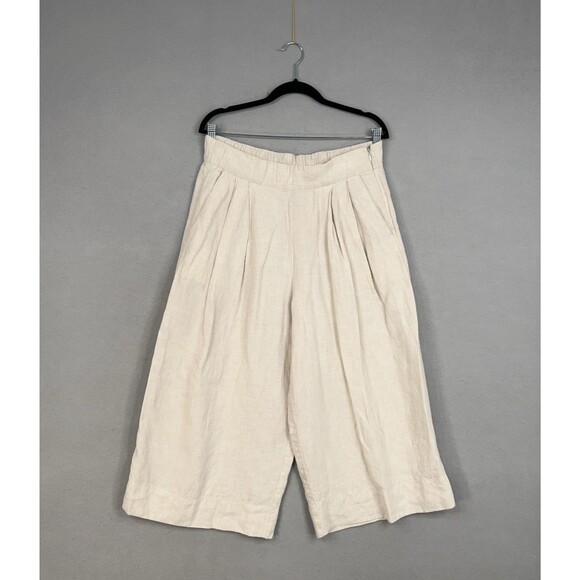 GAP Pants Womens 12 Beige Linen Wide Leg Culottes Cropped Pleated Minimal Resort - Picture 1 of 16